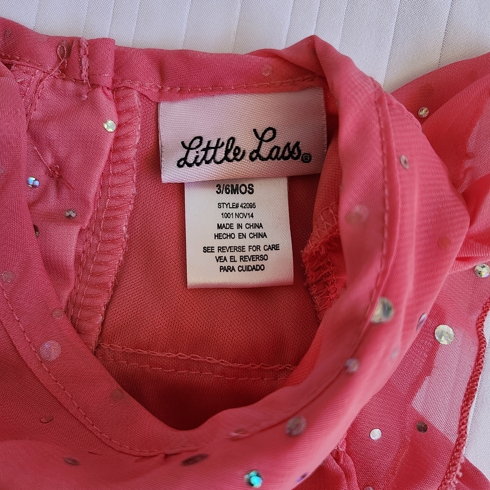 Pink Ruffled Baby Dress with Silver Polka Dots - Picture 3 of 3